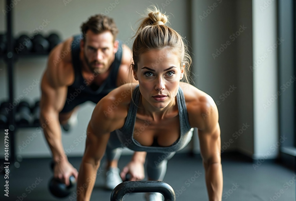 Couple Engaging in Gym Workout - A Motivational Scene of Fitness, Strength Building, and a Healthy Lifestyle