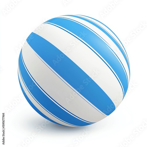 Colorful blue and white striped beach ball on a white isolated background.