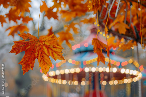 Seasonal autumn fair market with bright warm autumn colors, people crowd shopping having fun, Generative AI photo