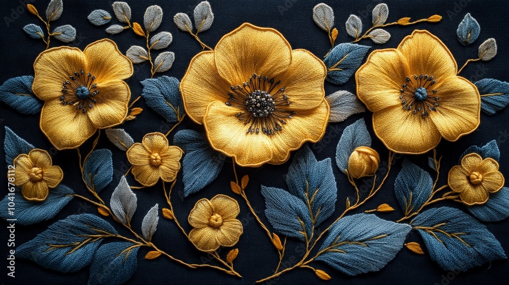 custom made wallpaper toronto digitalGold embroidery with flowers and leaves