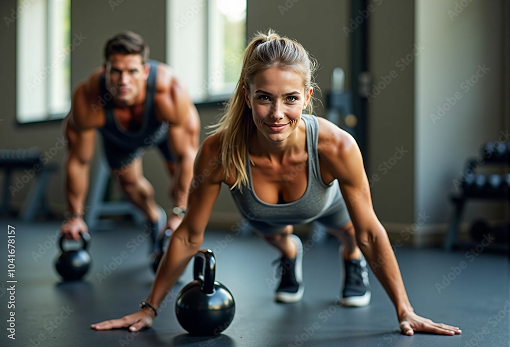 Couple Engaged in Gym Training - A Dynamic Image of Fitness, Strength, and Active Lifestyle Couple Engaged in Gym Training - A Dynamic Image of Fitness, Strength, and Active Lifestyle