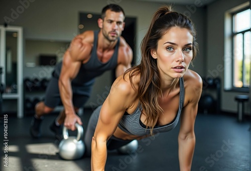Couple Engaged in Gym Training - A Dynamic Image of Fitness, Strength, and Active Lifestyle