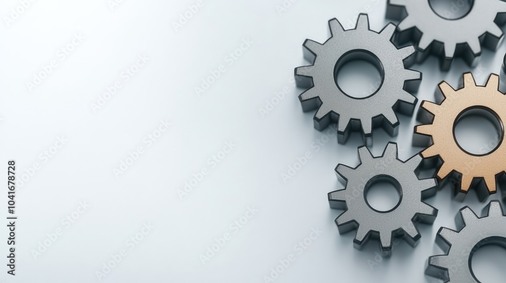 The image features a collection of metal gears, highlighting industrial design with distinct colors, offering a backdrop for mechanical themes. The image features a collection of metal gears, highlighting industrial design with distinct colors, offering a backdrop for mechanical themes.