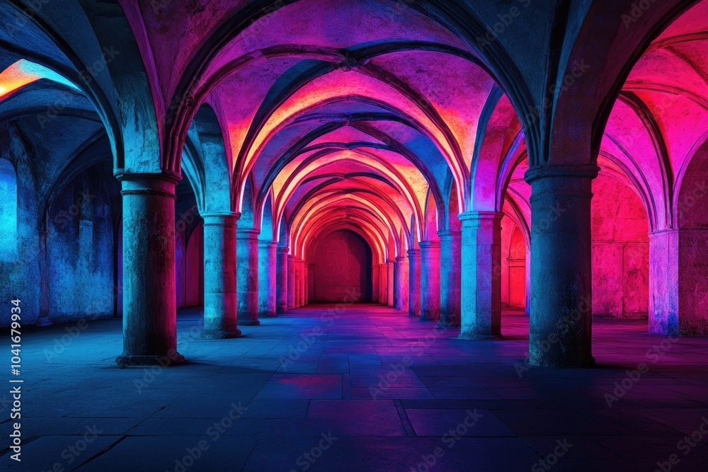 Fototapeta premium A long hallway with multiple columns