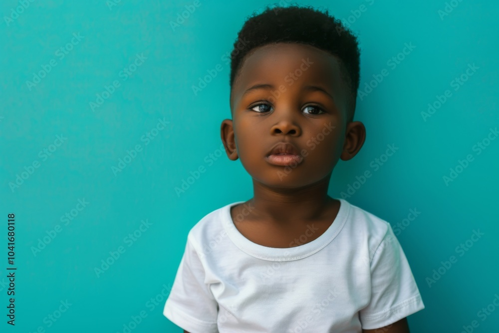 Portrait of a cute male little African American child against blue background Portrait of a cute male little African American child against blue background