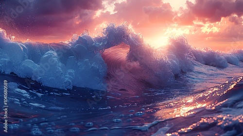 Stunning Ocean Sunset with a Majestic Wave photo