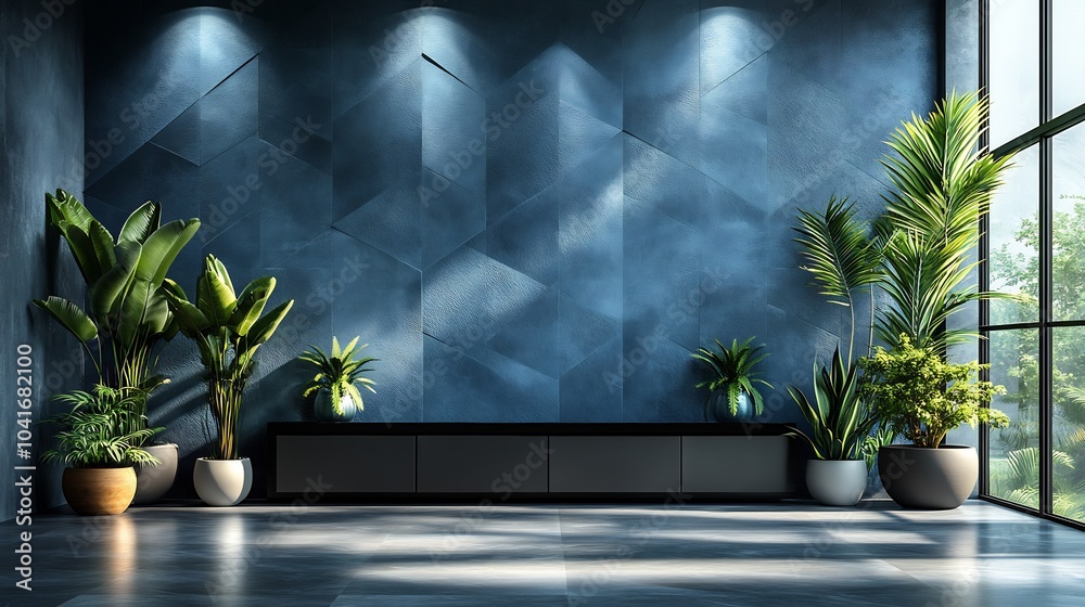 Sleek blue tech wall with raised geometric shapes and soft light reflections evoking a hightech atmosphere suitable for modern spaces and futuristic lounges Sleek blue tech wall with raised geometric shapes and soft light reflections evoking a hightech atmosphere suitable for modern spaces and futuristic lounges