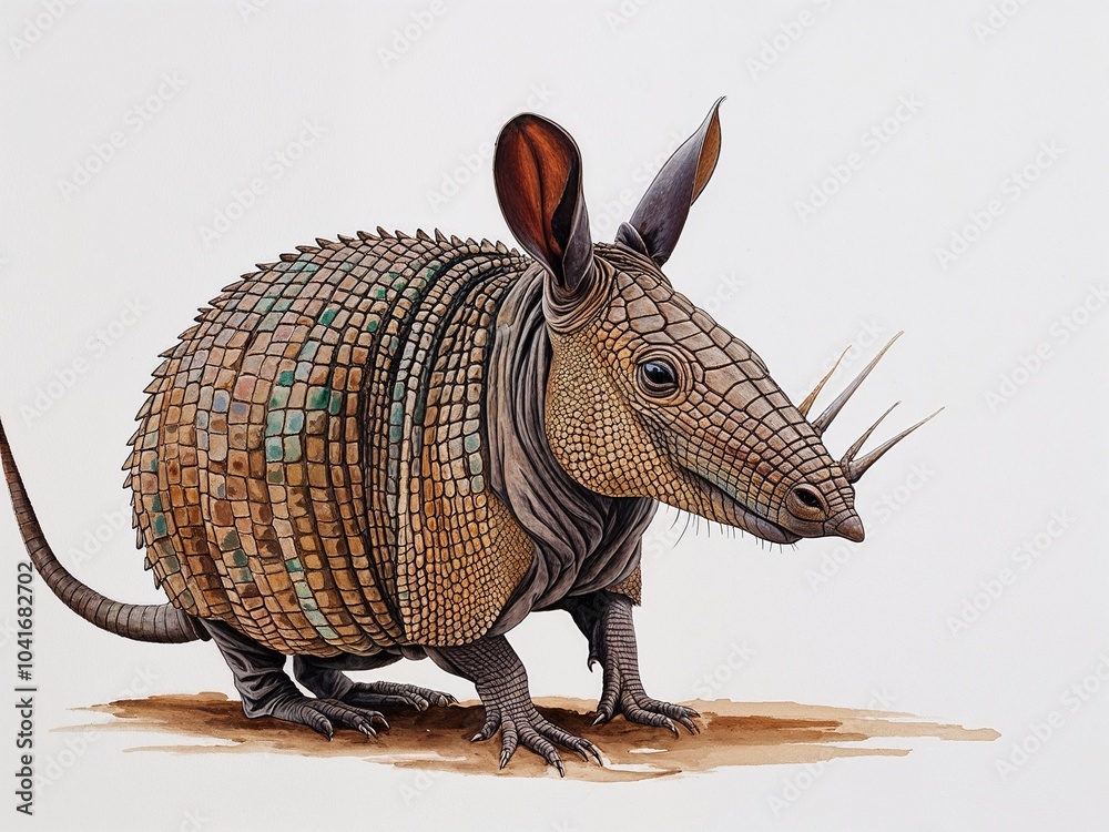 Obraz premium Armadillo hand drawn painted painting illustration on plain white background