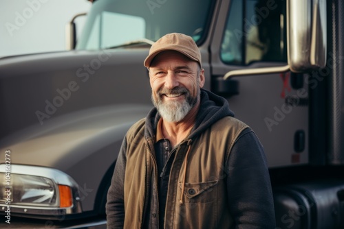 Smiling portrait of a middle aged Caucasian male trucker