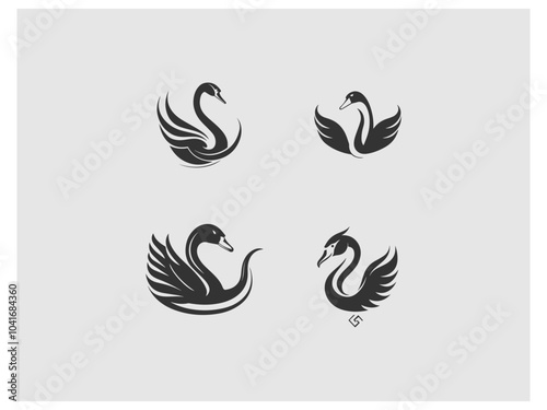 four images of swans and swans, are shown on a gray background vector, vector and illustration,
