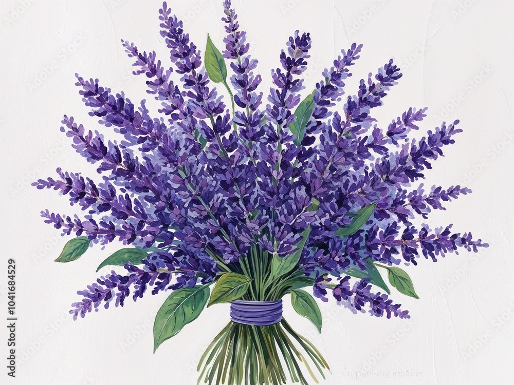 Fototapeta premium Blue and lavender verbena bouquet hand drawn painted painting illustration on plain white background