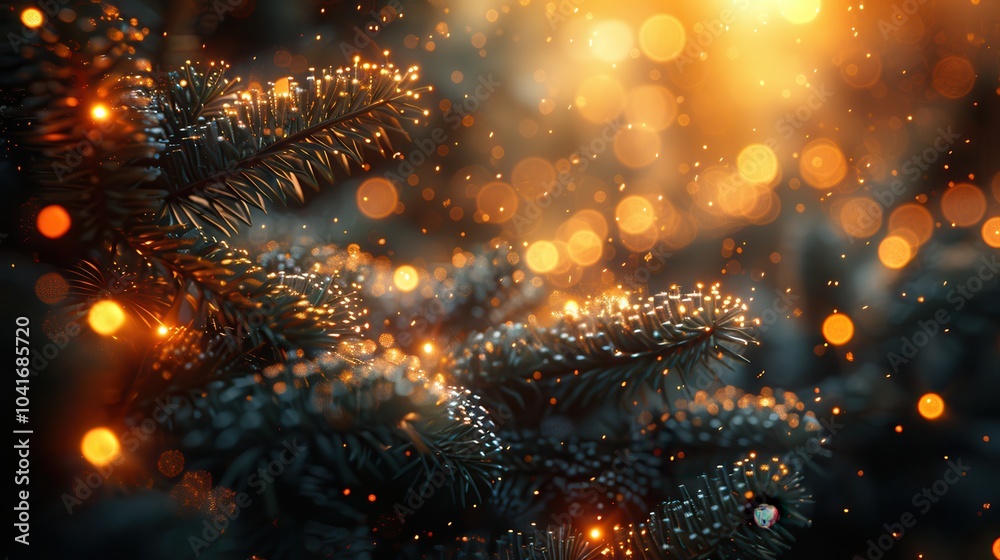 Naklejka premium Magical Evening Lights on Evergreen Branches