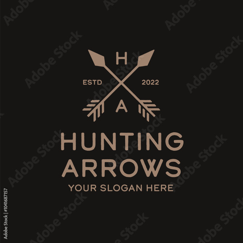 Arrow Crossed. Hunting Arrows Logo Design Vector Illustration Template in Vintage Badge Style