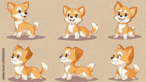 Cute and adorable Puppy Pose collection, anime style