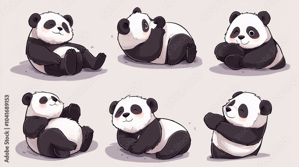 Obraz premium Cute and adorable Panda Pose collection, anime style