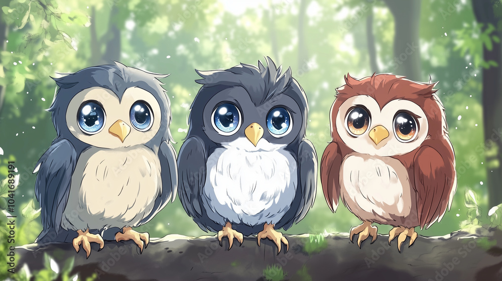 Fototapeta premium Cute and adorable Owl Pose collection, anime style