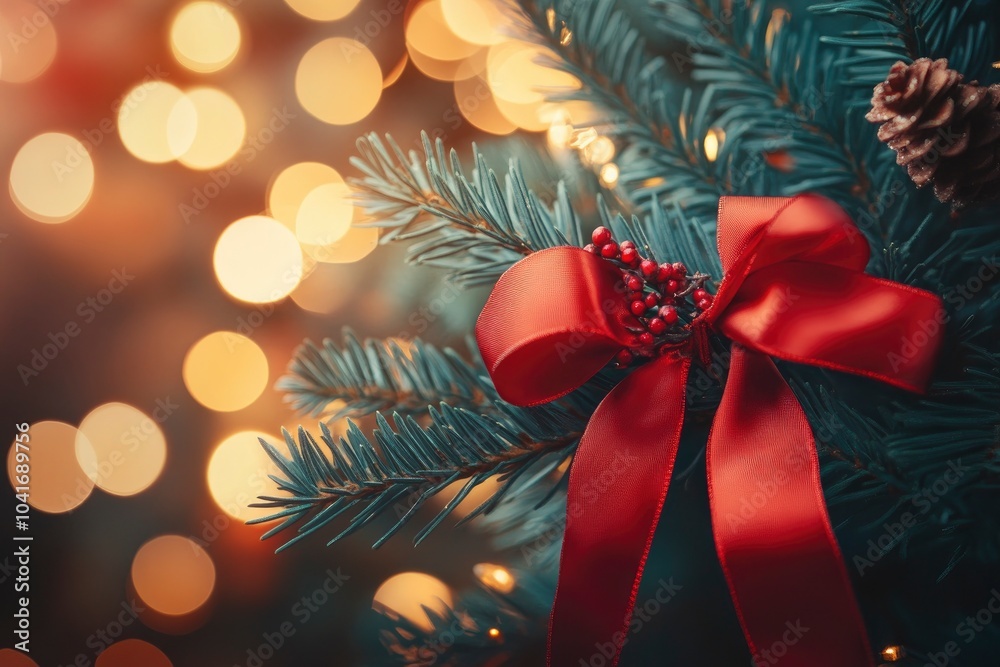 Christmas background with red ribbon. with generative ai Christmas background with red ribbon. with generative ai