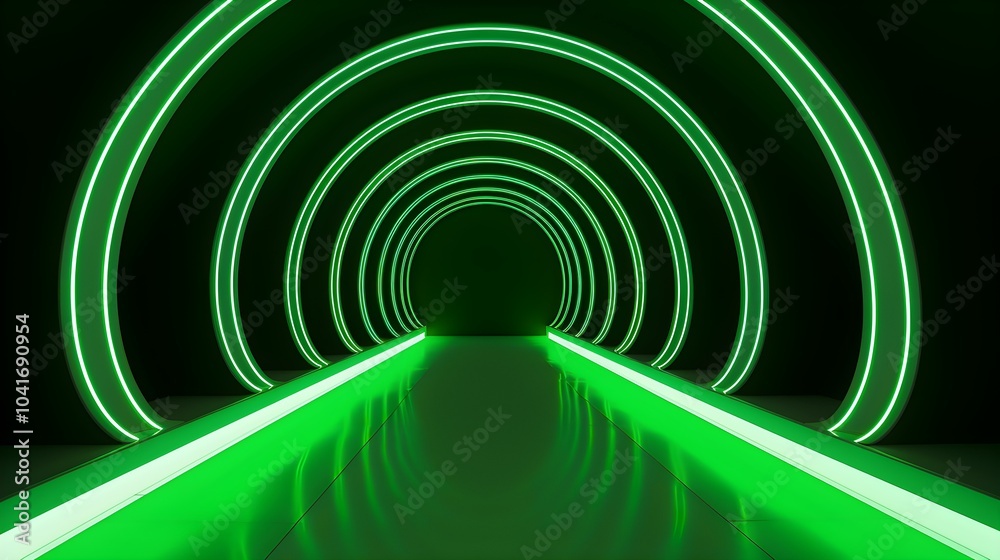 Naklejka premium Futuristic green Neon Tunnel 