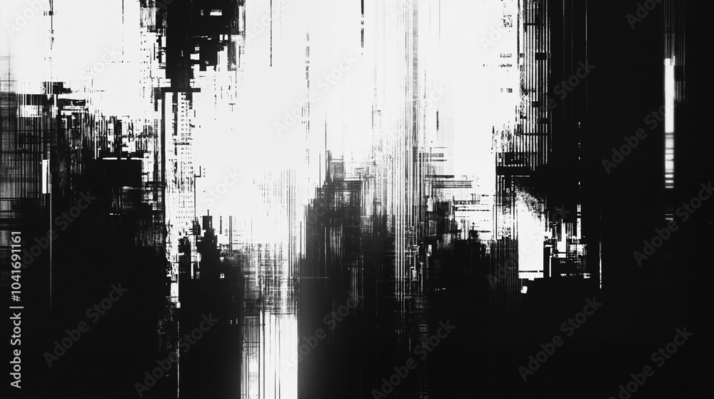 Black and white abstract background with glitch elements. Black and white abstract background with glitch elements.