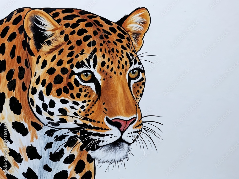 Obraz premium Leopard hand drawn painted painting illustration on plain white background