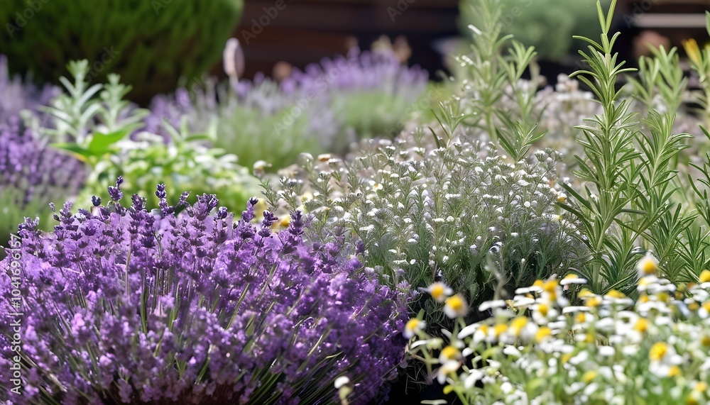Obraz premium A vibrant display of lavender and other fragrant herbs in a lush garden setting showcasing nature's beauty and diversity in botanical interest