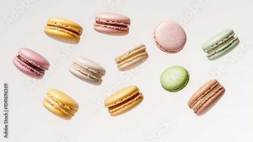 Wallpaper Mural Colorful macarons in various flavors floating against a soft background, ideal for dessert-themed projects and culinary presentations. Torontodigital.ca