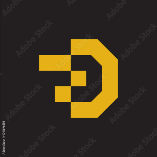 Letter D Digital Pixel Geometric Modern Logo Design Vector Template