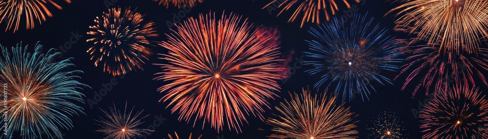 A stunning display of vibrant fireworks lighting up the night sky, creating a vivid spectacle of colors and shapes delighting onlookers. A stunning display of vibrant fireworks lighting up the night sky, creating a vivid spectacle of colors and shapes delighting onlookers.