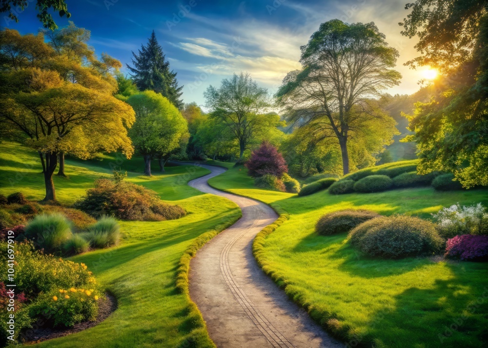 Obraz premium A Serene Winding Path Through Lush Greenery Inviting Exploration into the Distance Ahead