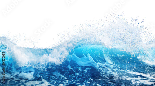 Blue ocean wave splashing on the white shore, capturing the power and motion of nature in a summer landscape