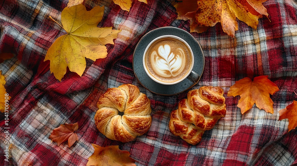 Cozy Autumn Breakfast: Coffee, Pastries & Fall Leaves Cozy Autumn Breakfast: Coffee, Pastries & Fall Leaves