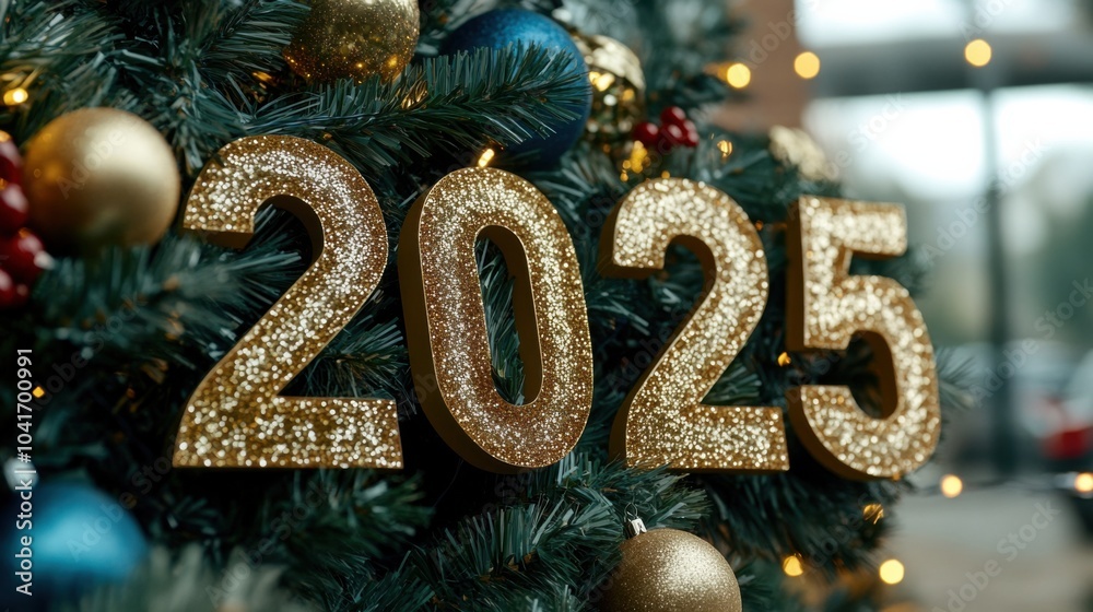 Festliche Neujahrsfeier 2025 mit blau-goldener Partydekoration Festliche Neujahrsfeier 2025 mit blau-goldener Partydekoration