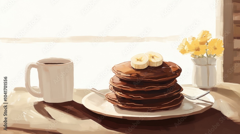 A Delicious Breakfast with Pancakes and Coffee A Delicious Breakfast with Pancakes and Coffee