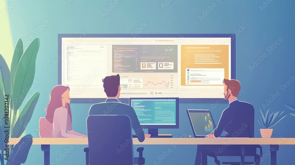 Collaborative project management on digital platform, flat design, front view, tech theme, animation Collaborative project management on digital platform, flat design, front view, tech theme, animation