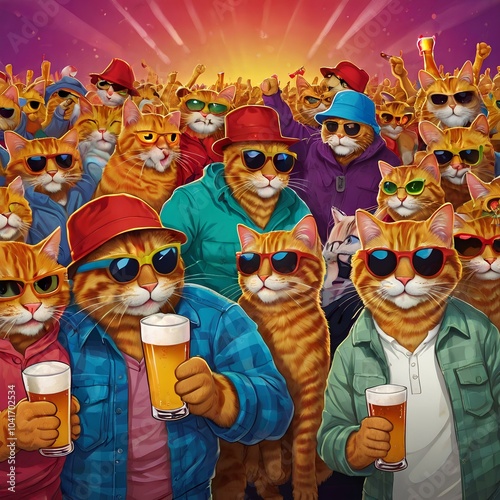 a large number of cats with glasses