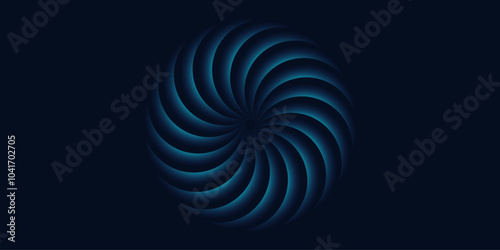 Blue transparent circular wave on abstract black background. Abstract overlapping circles line pattern in blue green gradient colors 