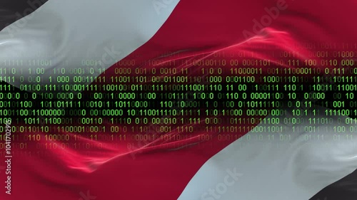Principality of Sealand flag - 3D realistic waving flag on matrix digital background with binary code