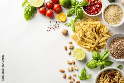 Meal Plan. Weekly Diet Planning with Healthy Foods on White Table. Top View, Flat Lay Composition