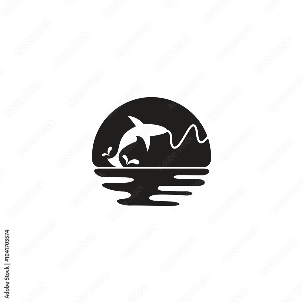 Obraz premium simple hooked fish sea sky silhouette circle logo vector