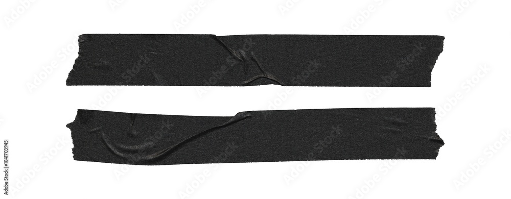 Set of duct tape lines, isolated black paper adhesive tape strips of long sizes on white background
