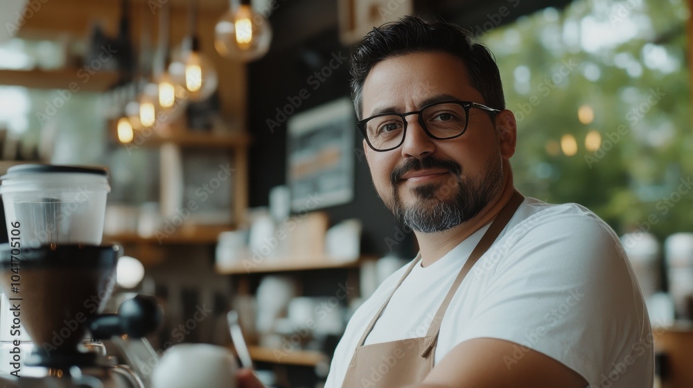 Der Besitzer eines Kaffeehauses brüht Perfektion für Energie und Freude im Frühling Der Besitzer eines Kaffeehauses brüht Perfektion für Energie und Freude im Frühling