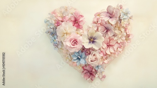 Wallpaper Mural Delicate watercolor flowers form a heart-shaped arrangement, blooming in soft pastel shades that evoke feelings of love and tenderness. Torontodigital.ca