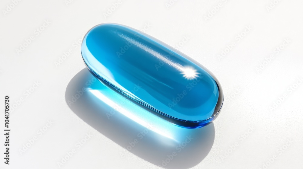 single blue soft gel capsule with a shiny reflection single blue soft gel capsule with a shiny reflection