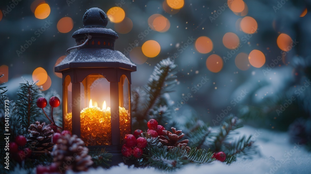 Cozy Lantern with Snowy Background and Warm Glow Cozy Lantern with Snowy Background and Warm Glow