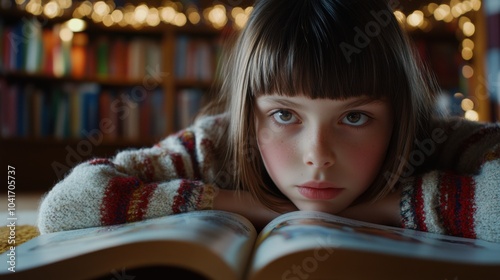 Kinder lesen in gemütlicher Bibliotheksumgebung zu Bildungs- und Kindheitsthemen photo