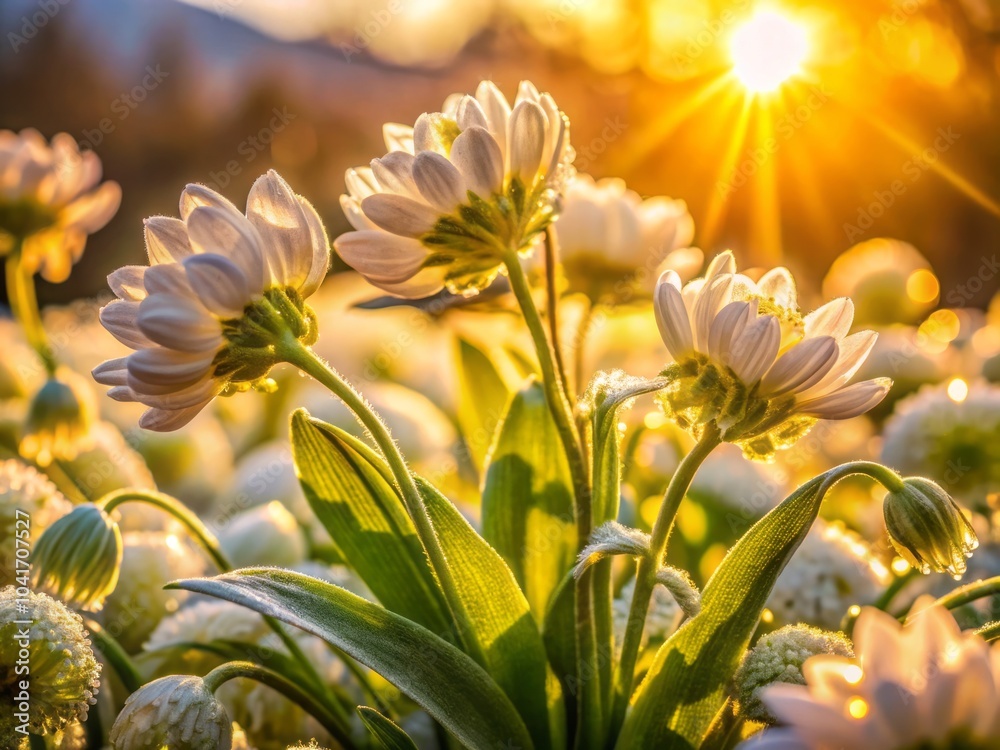 Obraz premium Fresh Morning Blooms Unfolding Their Intricate Petals in a Lush Garden Setting of Vibrant Colors