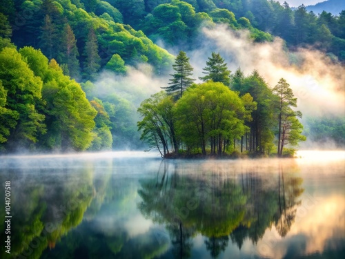 Faint Ripples Disturbing Misty Edges Creating a Serene Atmosphere in a Tranquil Natural Setting