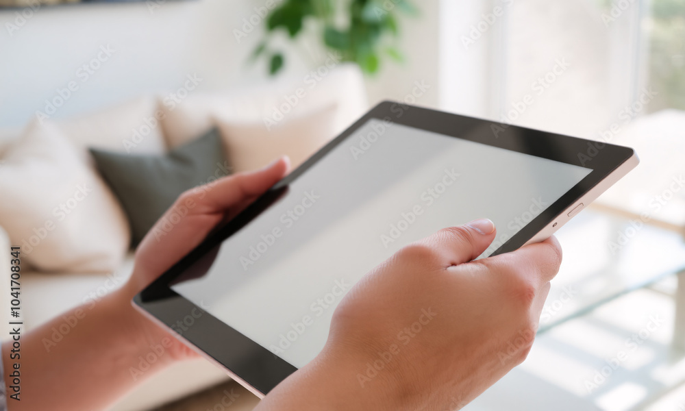 a computer tablet with a blank glossy screen held in the hands of a user a computer tablet with a blank glossy screen held in the hands of a user