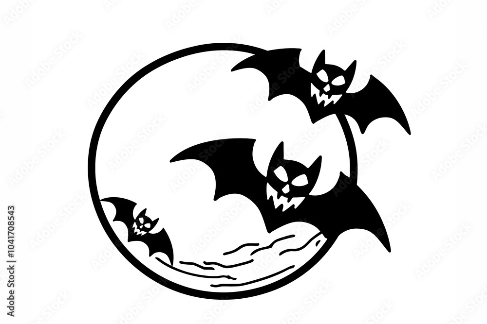 Illustration of bats and full moon. Halloween concept Illustration of bats and full moon. Halloween concept