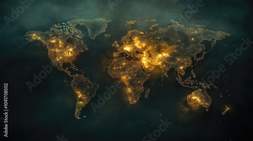 World map with luminous trading data, global network, international business